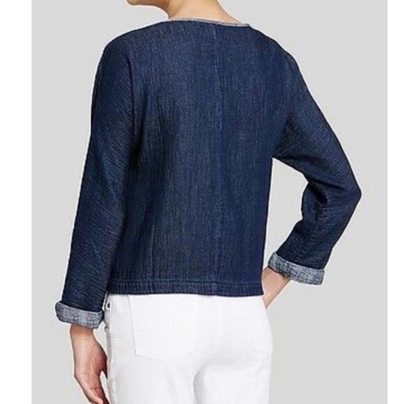 Eileen Fisher Indigo Chambray Denim Cloth Short Jacket M - Picture 2 of 8